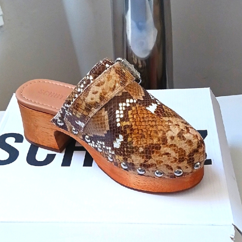 Schutz Brown Snake Print Women's Clogs